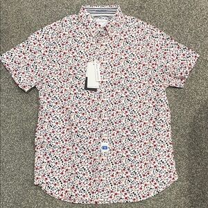 Denim & Flower Men's Floral Button Down Shirt - White and Red